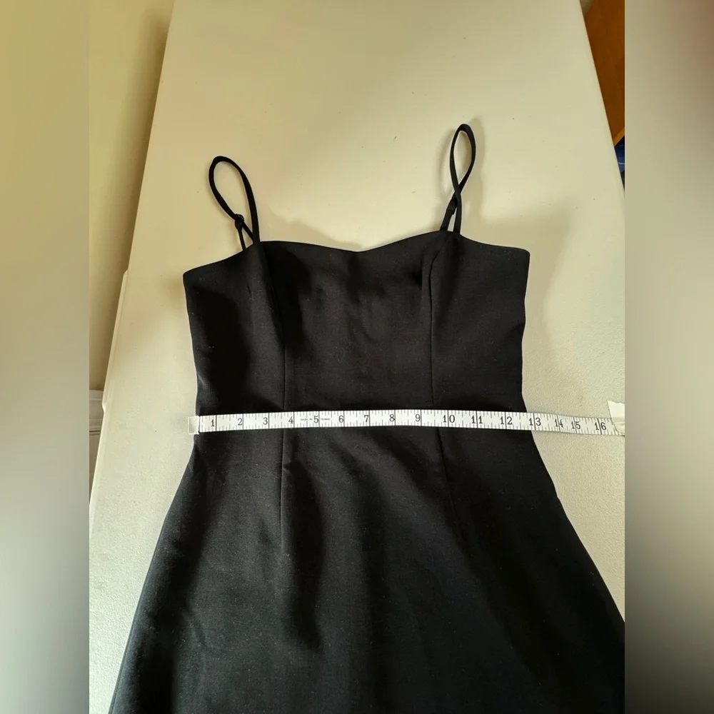 French Connection Black Mini Dress Pom Pom Hem Spaghetti Strap Size US 2
